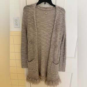 Lucky Brand long fringe cardigan, oatmeal, size small
